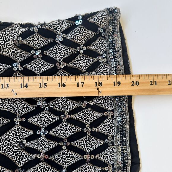Vintage Cote d'Azur Evening Women's Black Silk Sequined Beaded Event Top Medium - Picture 6 of 6